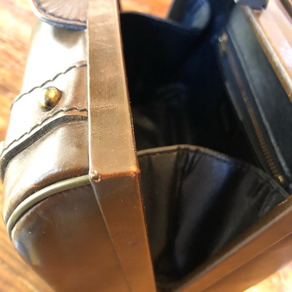 Vintage 1950s Ronay Leather Box Purse Handbag Brown Handles Amazing - Picture 9 of 12